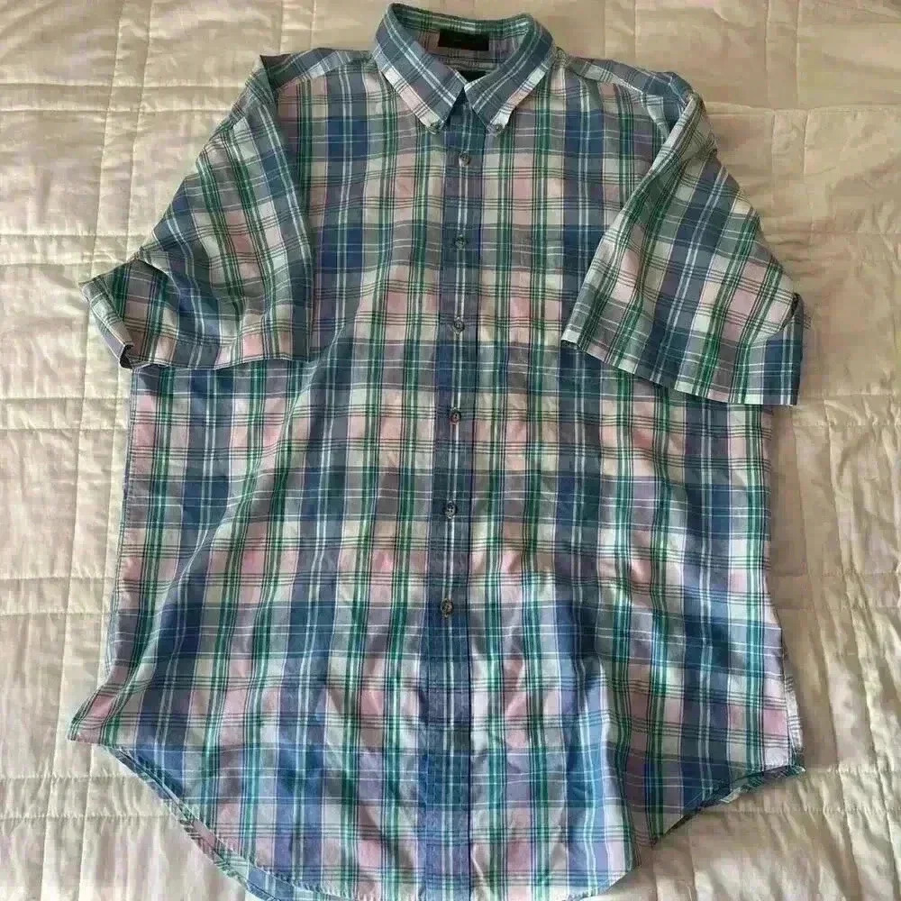Vintage retro grandpa plaid button down shirt sleeve shirt mens large pastel